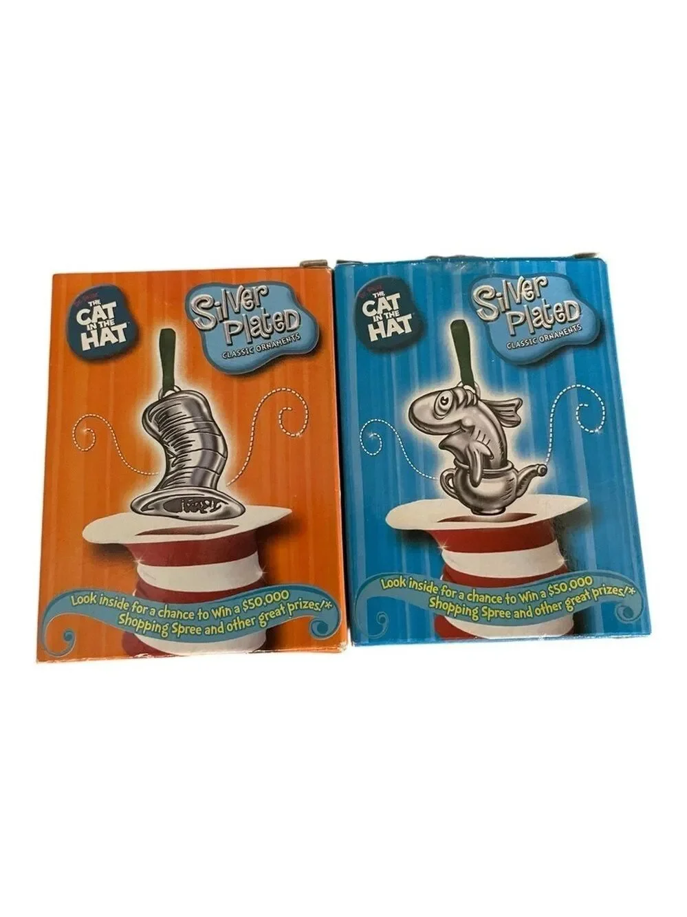 Vintage Dr. Seuss Silver-Plated Two OrnamentsThe Cat in the Hat Iconic